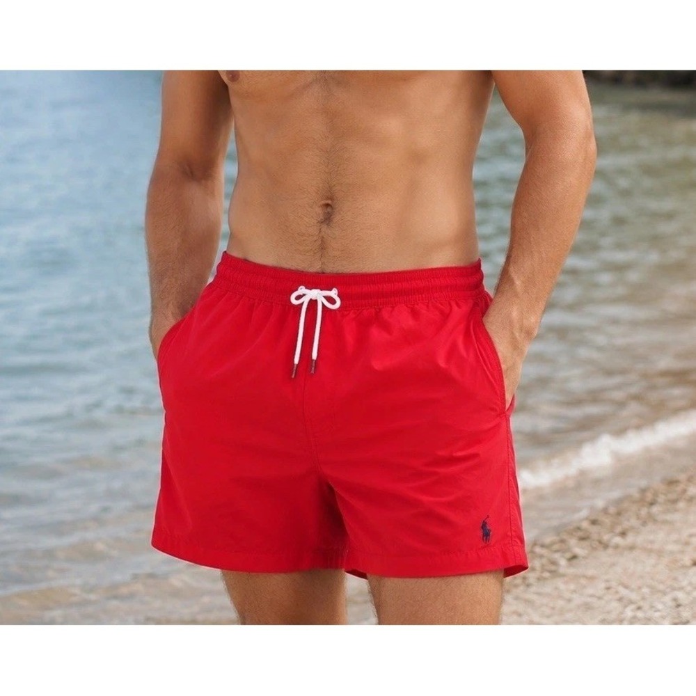 Polo Ralph Lauren Men's L Swim Trunks Red 5.75" Ins Pockets Drawstring Lined $85